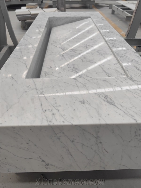 Natural Carrara White Marble Bathroom Custom Sink