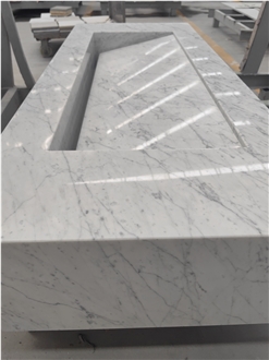 Natural Carrara White Marble Bathroom Custom Sink