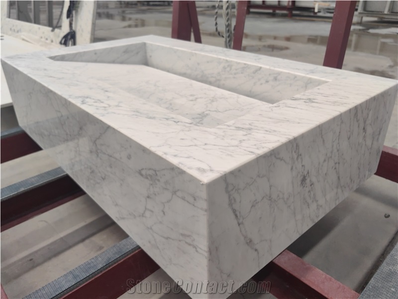 Natural Carrara White Marble Bathroom Custom Sink