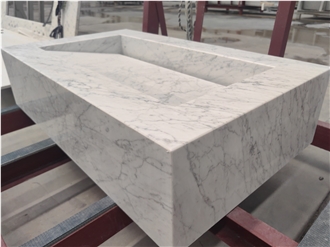 Natural Carrara White Marble Bathroom Custom Sink