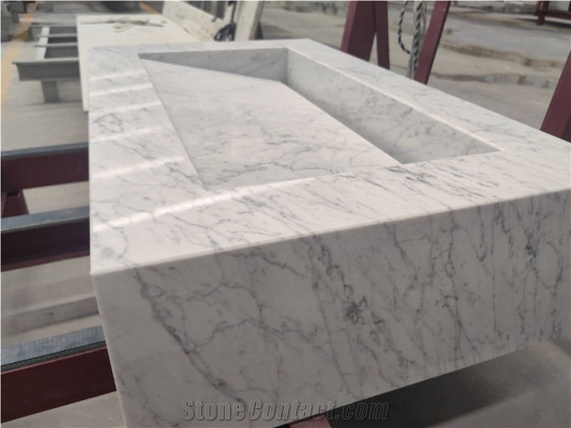 Natural Carrara White Marble Bathroom Custom Sink