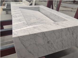 Natural Carrara White Marble Bathroom Custom Sink