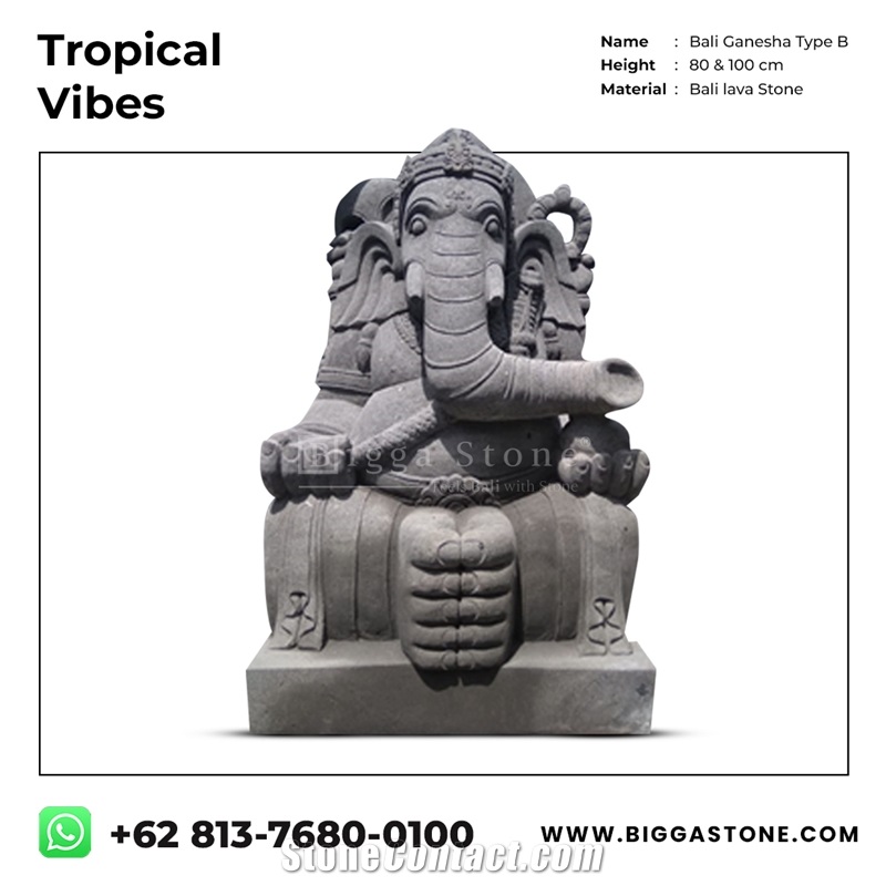 Sitting Ganesha Sculpture In Black Lava Stone