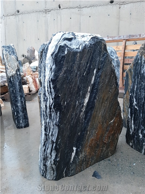 Black Angel Stone Boulder Headstone
