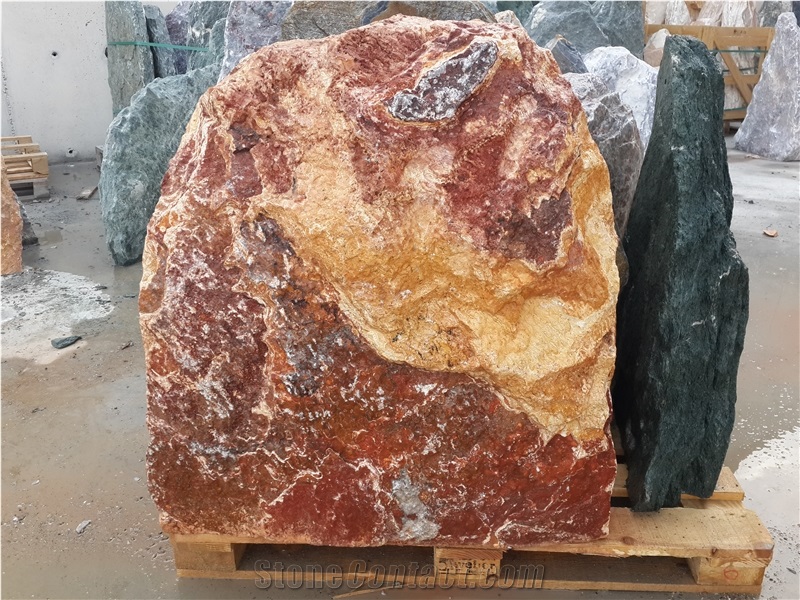 Gold Finch Travertine Boulder Headstone