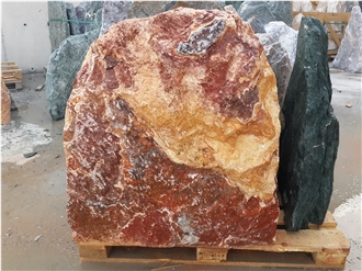 Gold Finch Travertine Boulder Headstone