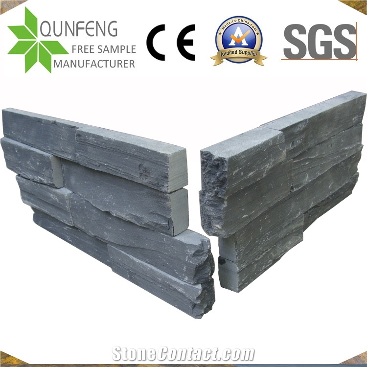 China Black Split Stone Wall Cladding Z Slate Ledger Panels