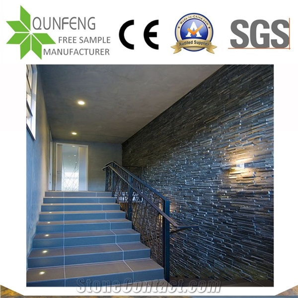 China Natural Split Face Black Slate Wall Cladding Panels