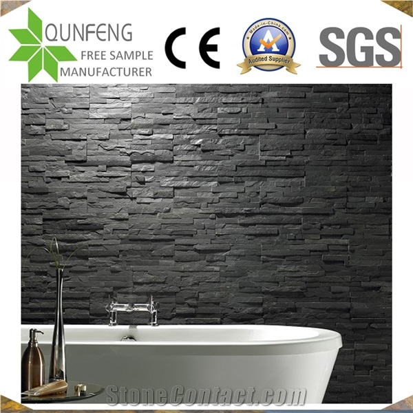 China Natural Split Face Black Slate Wall Cladding Panels