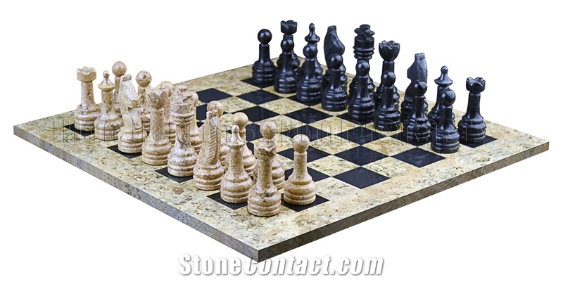 Black & Coral Marble Chess Set Stone Handicrafts