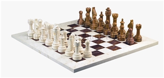 Botticino & Red Onyx Chess Set Stone Inlay Crafts