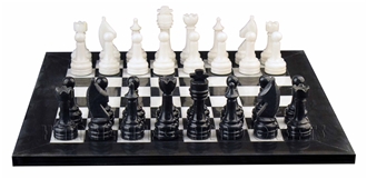 Jet Black And White Marble Chess Set Stone Inlay Crafts