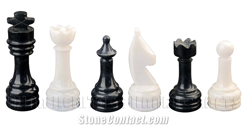 Jet Black And White Marble Chess Set Stone Inlay Crafts