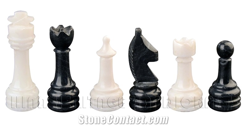 Jet Black And White Marble Chess Set Stone Inlay Crafts