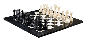 Jet Black & Botticino Marble Chess Set  Carving Crafts