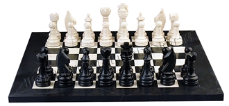 Jet Black & Botticino Marble Chess Set  Carving Crafts
