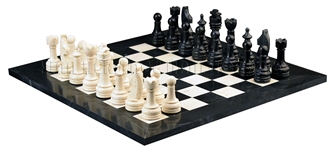 Jet Black & Botticino Marble Chess Set  Carving Crafts