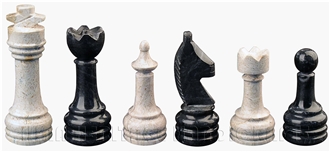 Jet Black & Botticino Marble Chess Set  Carving Crafts