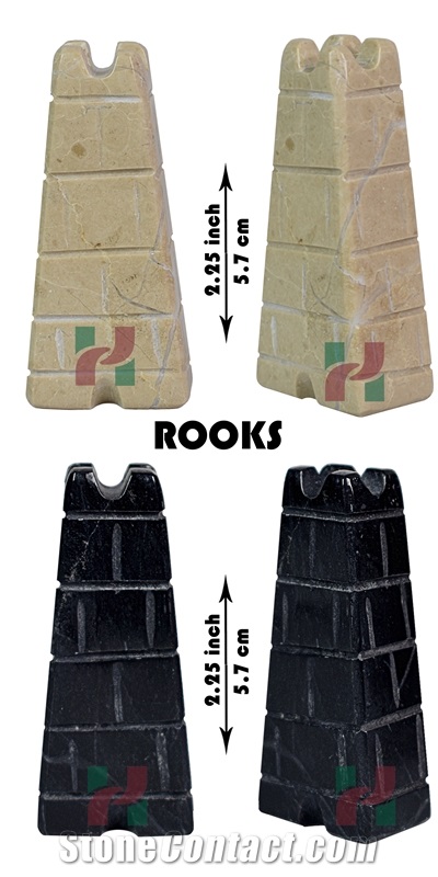 Verona Beige & Jet Black Marble Chess Pieces Set - Carved Handicraft
