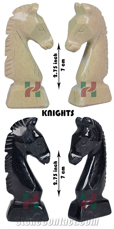 Verona Beige & Jet Black Marble Chess Pieces Set - Carved Handicraft
