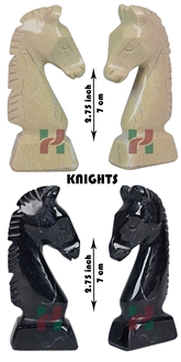Verona Beige & Jet Black Marble Chess Pieces Set - Carved Handicraft