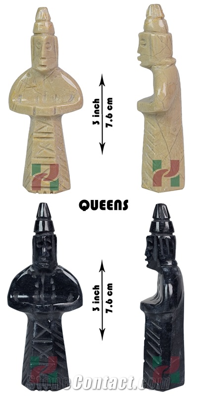 Verona Beige & Jet Black Marble Chess Pieces Set - Carved Handicraft
