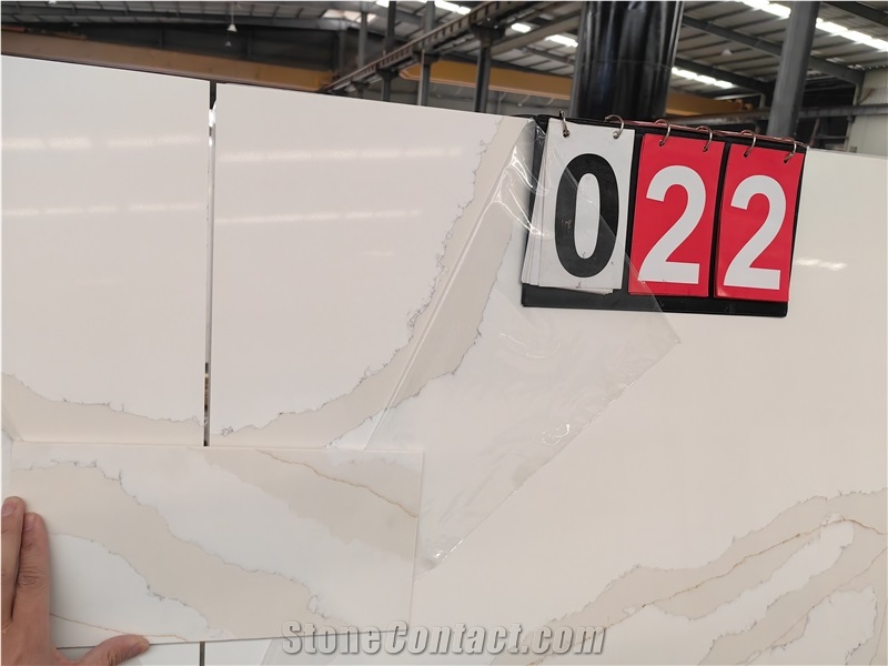 Super White Bookmatch 5059 Calacatta Paris Slab Quartz Tiles
