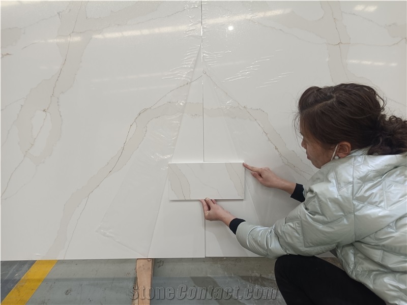 Super White Bookmatch 5059 Calacatta Paris Slab Quartz Tiles