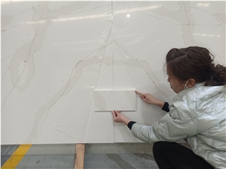 Super White Bookmatch 5059 Calacatta Paris Slab Quartz Tiles