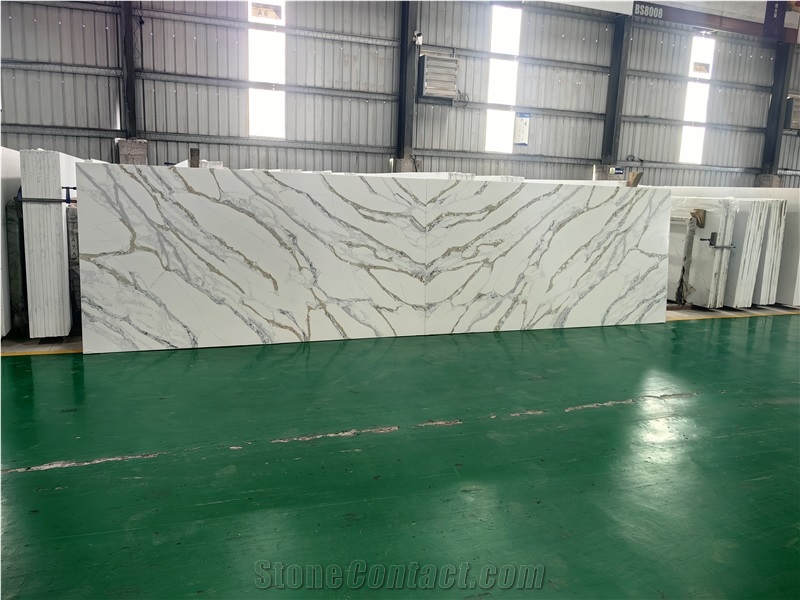 Super White Bookmatch 5066 Calacatta Fendy Slab Quartz Tiles