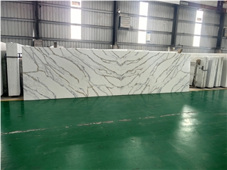 Super White Bookmatch 5066 Calacatta Fendy Slab Quartz Tiles