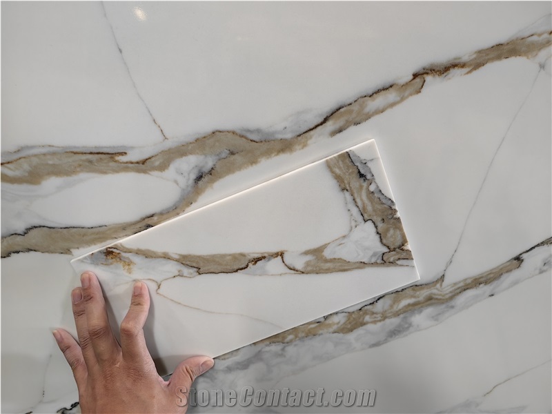 Super White Bookmatch 5066 Calacatta Fendy Slab Quartz Tiles