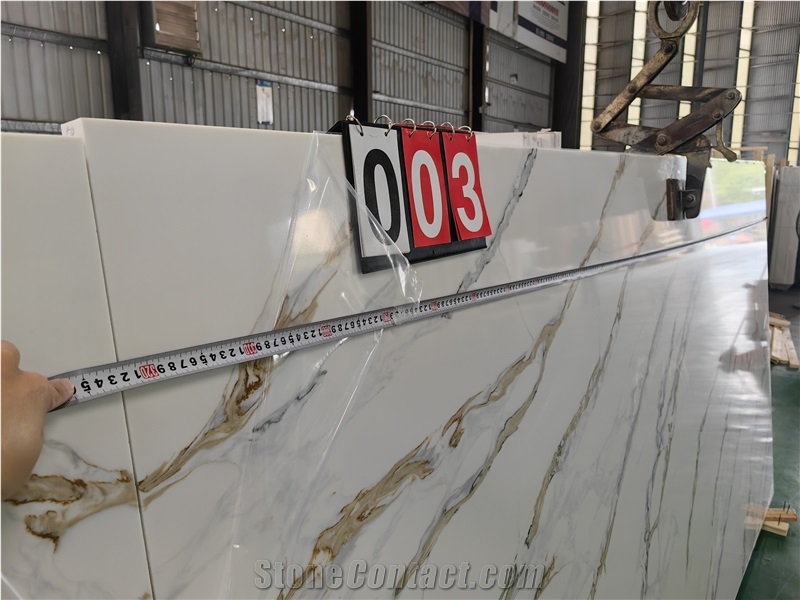 Super White Bookmatch 5066 Calacatta Fendy Slab Quartz Tiles