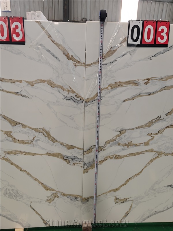 Super White Bookmatch 5066 Calacatta Fendy Slab Quartz Tiles