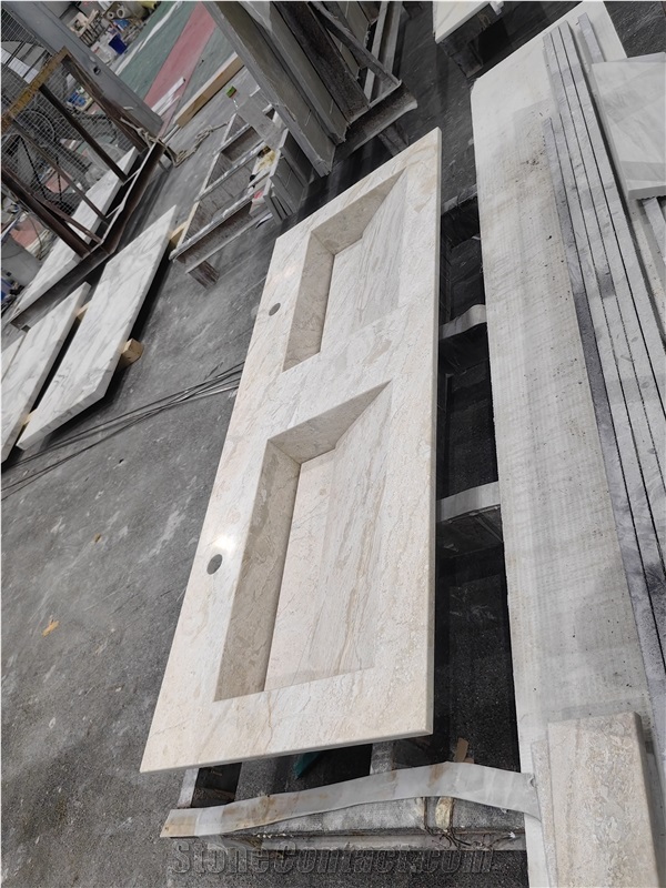 GOLDTOP OEM Natural Cappucino Marble Double Sink Bathroom Countertops