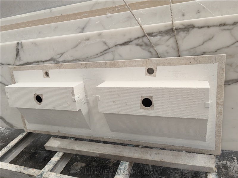 GOLDTOP OEM Natural Cappucino Marble Double Sink Bathroom Countertops