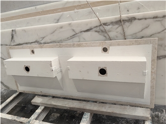 GOLDTOP OEM Natural Cappucino Marble Double Sink Bathroom Countertops