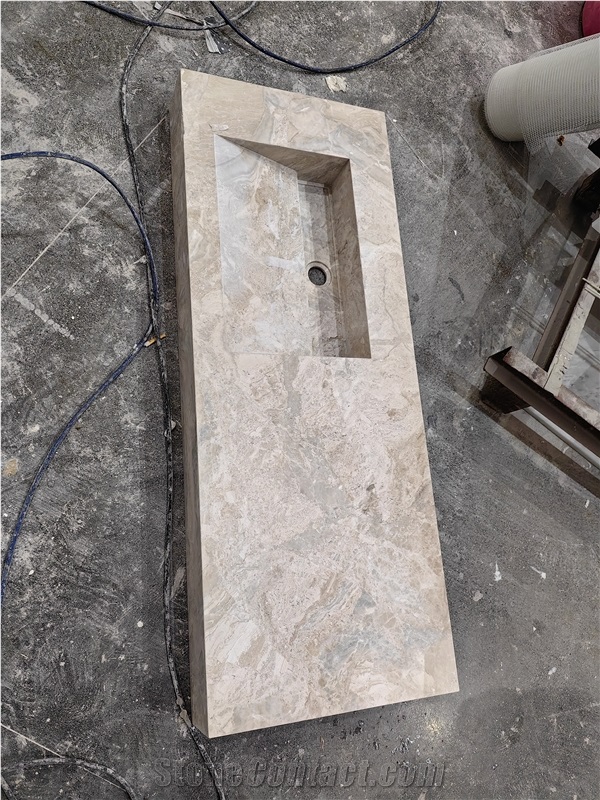 GOLDTOP OEM Natural Cappucino Marble Double Sink Bathroom Countertops