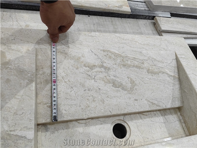GOLDTOP OEM Natural Cappucino Marble Double Sink Bathroom Countertops