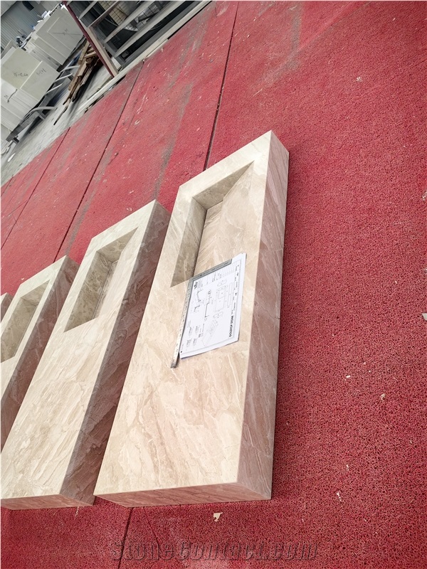 GOLDTOP OEM Natural Cappucino Marble Double Sink Bathroom Countertops