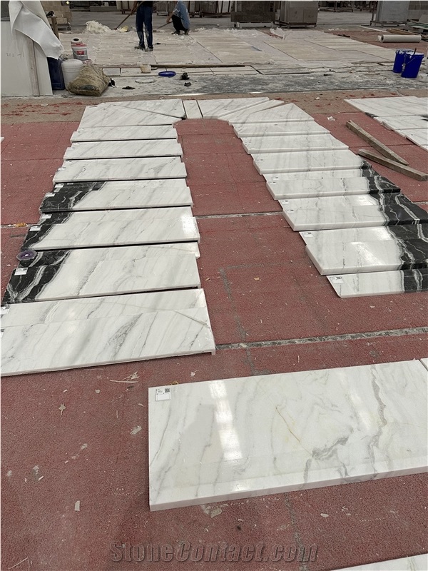 Polished Black Vein Panda White Marble Stair Steps And Risers