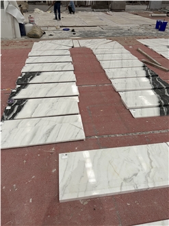 Polished Black Vein Panda White Marble Stair Steps And Risers