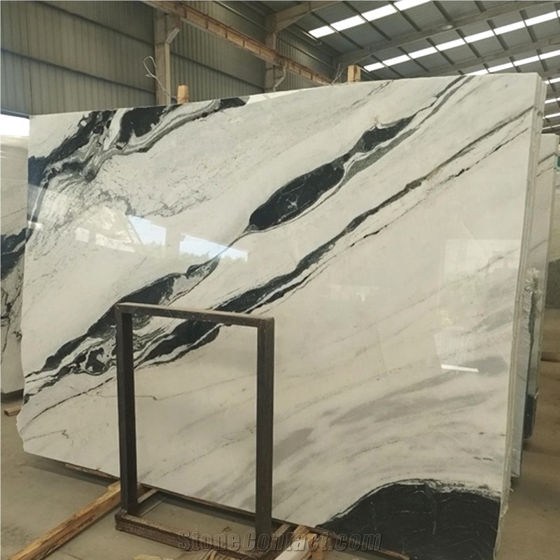 Polished Black Vein Panda White Marble Stair Steps And Risers