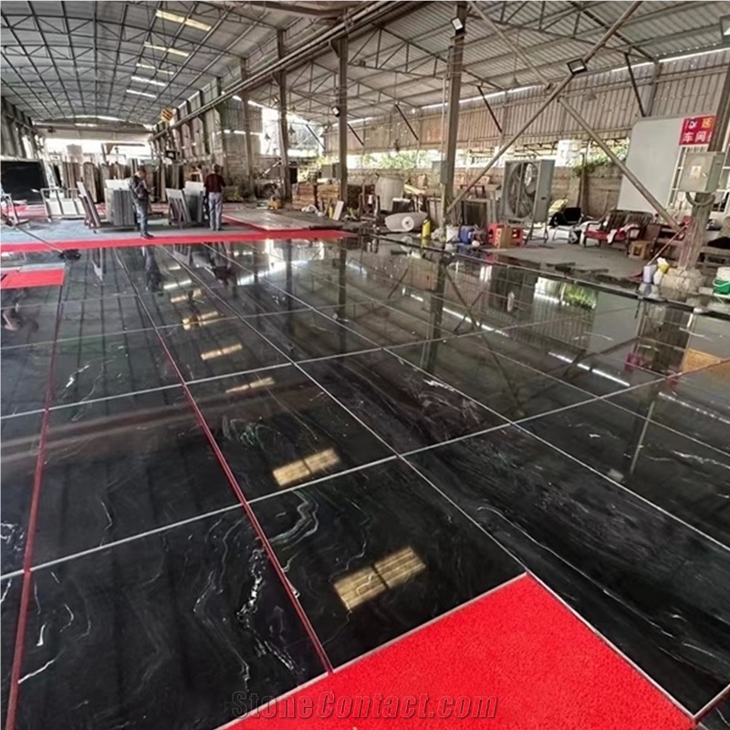Polished Brazil Titanium Black Granite Slabs With Gold Veins