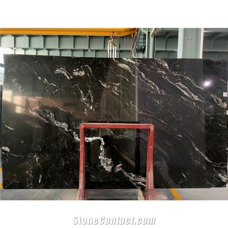 Polished Brazil Titanium Black Granite Slabs With Gold Veins