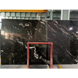 Polished Brazil Titanium Black Granite Slabs With Gold Veins