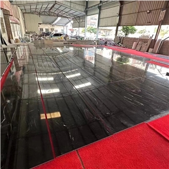 Polished Brazil Titanium Black Granite Slabs With Gold Veins