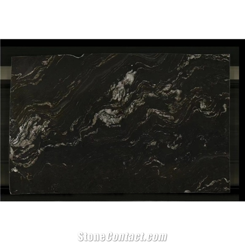 Polished Brazil Titanium Black Granite Slabs With Gold Veins