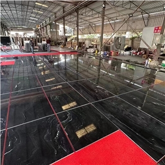 Polished Brazil Titanium Black Granite Slabs With Gold Veins