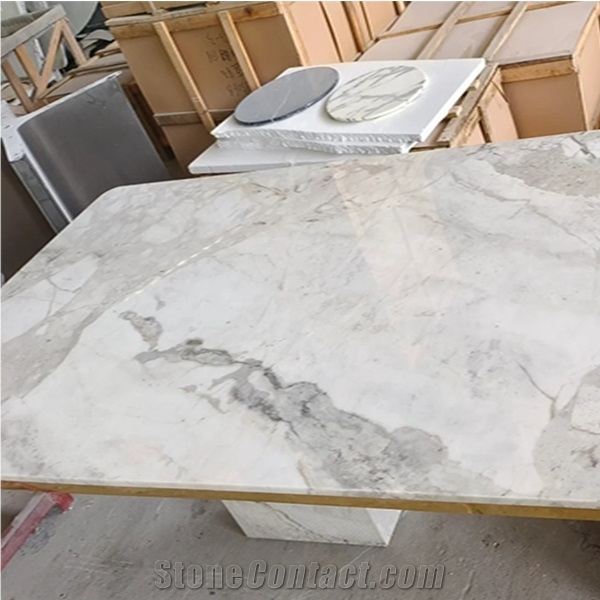Akmonia Silver Marble Dining Table For Living Room